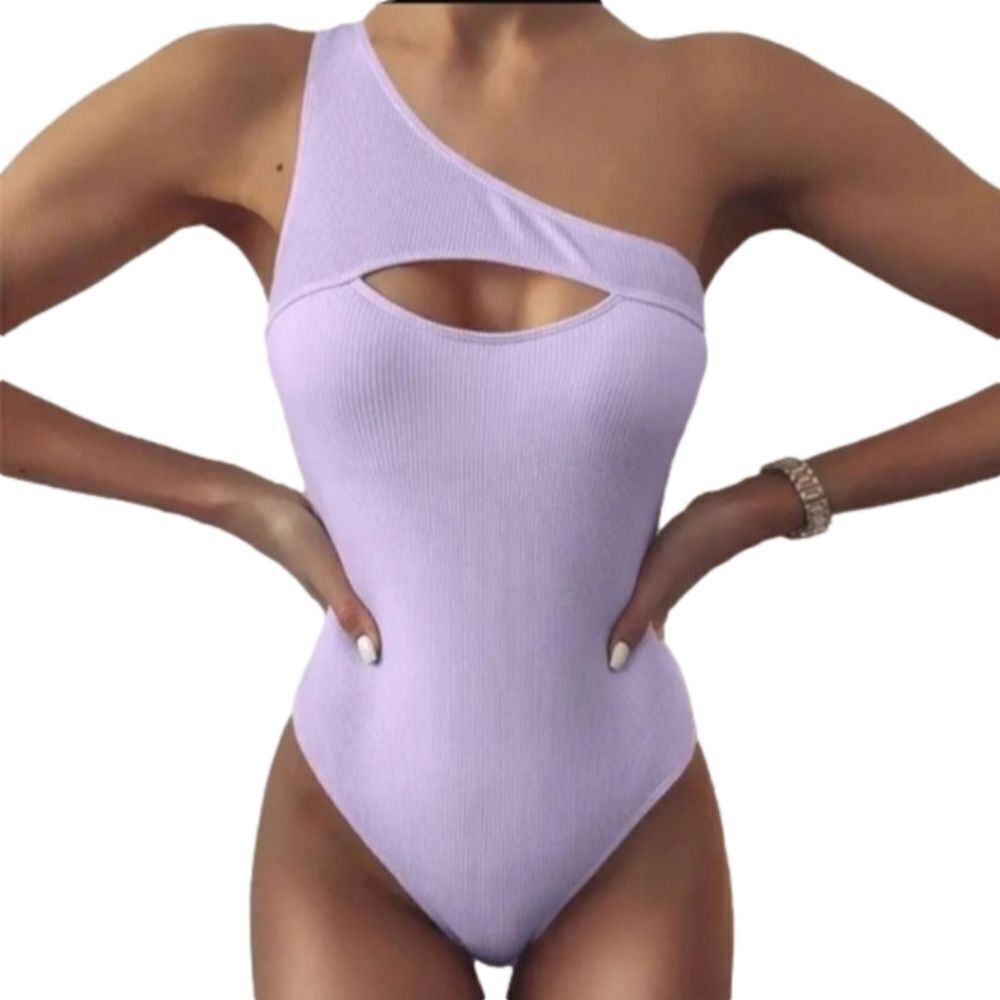 Asymmetrical One Shoulder Strap Cut Out Front Tummy Control High Cut One Piece